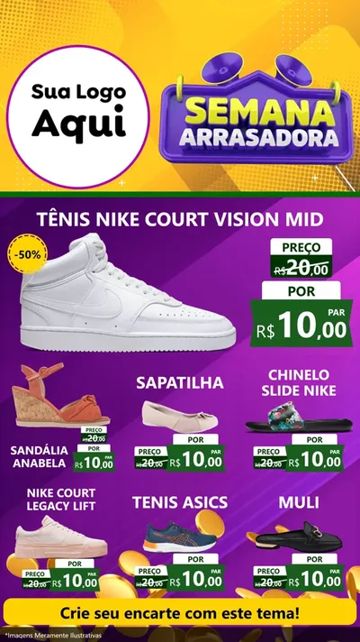 Modelo de Rede Social para Stories com o tema Semana Arrasadora para Calçados