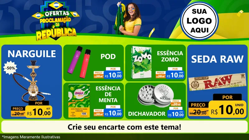 Modelo de TV para TV Horizontal com o tema Ofertas Proclamação da República para Tabacaria