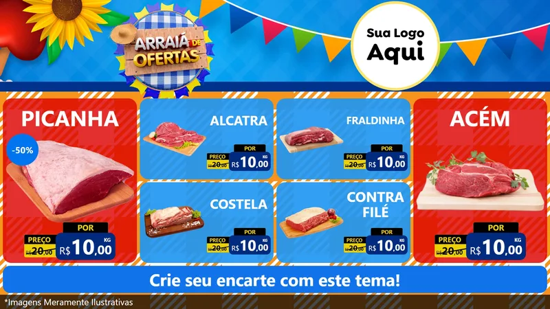 Modelo de TV para TV Horizontal com o tema Arraiá de Ofertas para Açougue