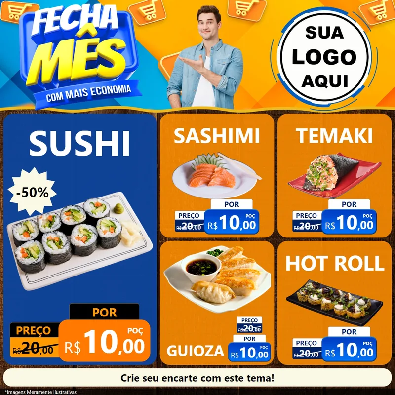 Modelo de Rede Social para Feed Facebook com o tema Fecha Mês Com Mais Economia para Comida japonesa