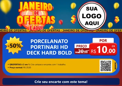Modelo de Cartaz para Cartaz A4 Horizontal com o tema Janeiro de Ofertas É Aqui! para Pisos e revestimentos