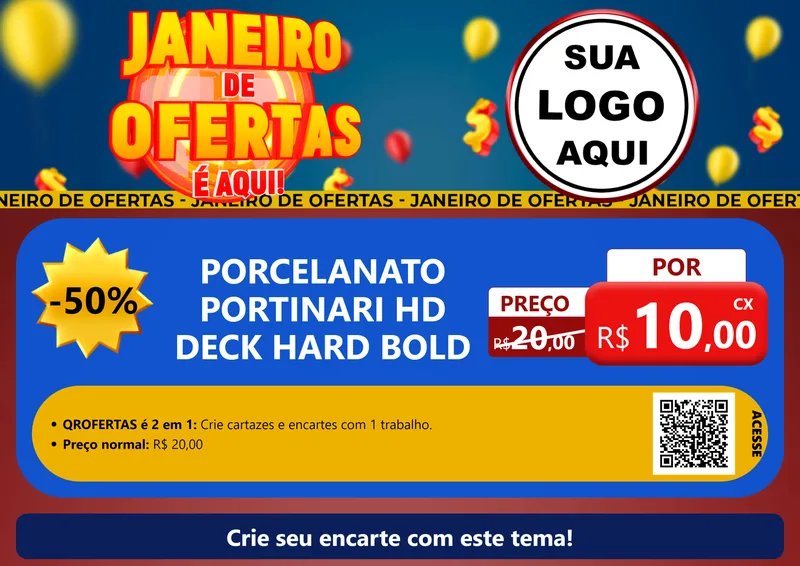 Modelo de Cartaz para Cartaz A4 Horizontal com o tema Janeiro de Ofertas É Aqui! para Pisos e revestimentos