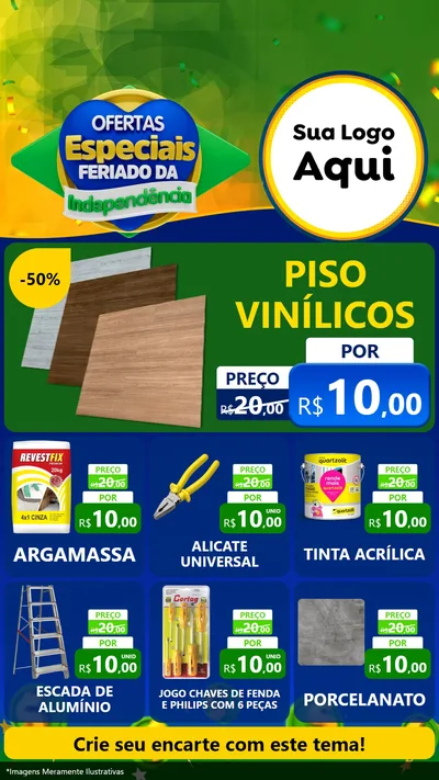 Modelo de Rede Social para Stories com o tema Ofertas Especiais Feriado da Independência para Material para Construção