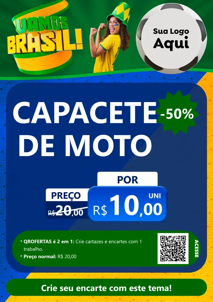 Modelo de Cartaz para Cartaz A4 Vertical com o tema Vamos Brasil - Copa para Moto peças