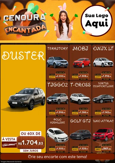 Modelo de Encarte para Encarte A4 Vertical com o tema Cenoura Encantada - Páscoa para Concessionaria de Carros