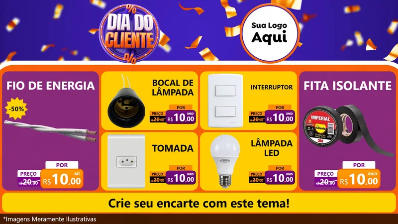 Modelo de TV para TV Horizontal com o tema Dia do Cliente para Materiais Elétricos
