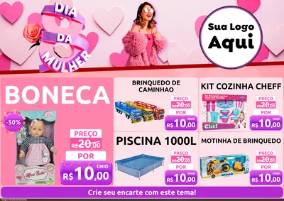 Modelo de Encarte para Encarte A4 Horizontal com o tema Dia da Mulher para Brinquedos