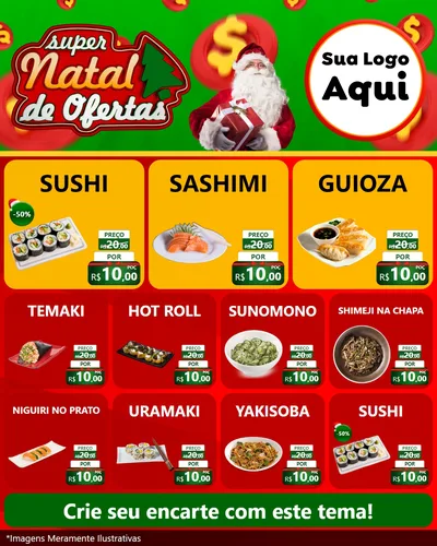 Modelo de Rede Social para Feed Instagram com o tema Super Natal de Ofertas para Comida japonesa