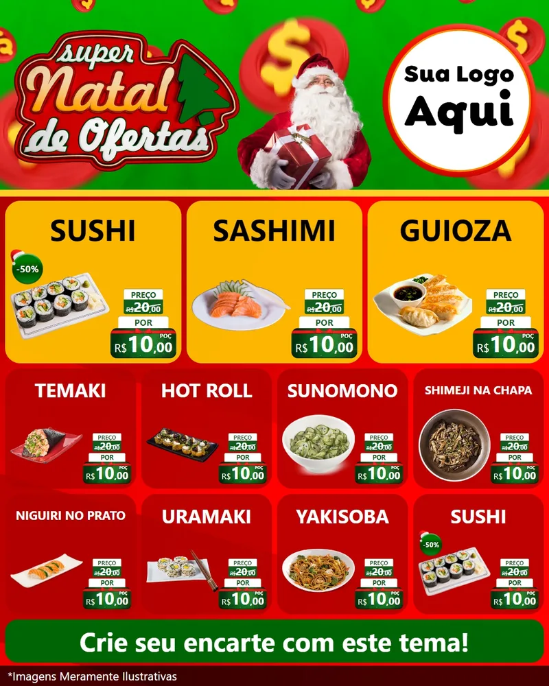 Modelo de Rede Social para Feed Instagram com o tema Super Natal de Ofertas para Comida japonesa