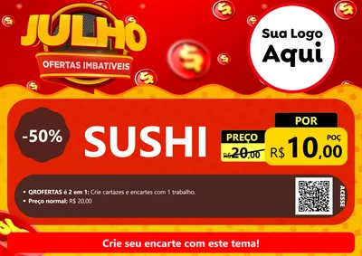 Modelo de Cartaz para Cartaz A4 Horizontal com o tema Julho Ofertas Imbatíveis para Comida japonesa