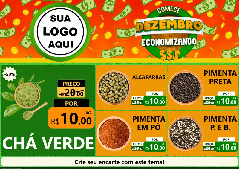 Modelo de Encarte para Encarte A4 Horizontal com o tema Comece Dezembro Economizando para Produtos Naturais