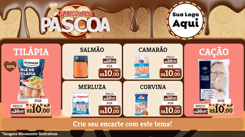 Modelo de TV para TV Horizontal com o tema Ofertas de Páscoa para Peixaria
