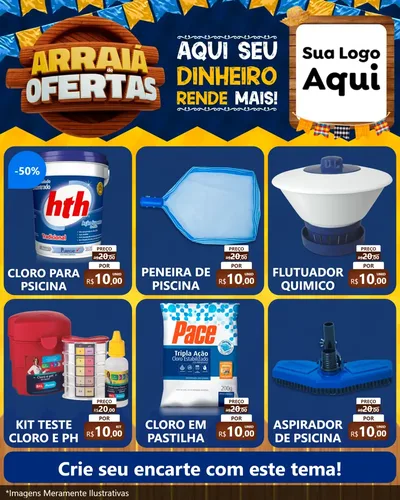 Modelo de Rede Social para Feed Instagram com o tema Arraiá de Ofertas - Junina para Produtos para Piscina
