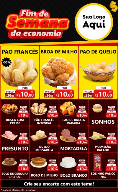 Modelo de Encarte para Encarte Grande com o tema Fim de Semana da Economia para Padaria