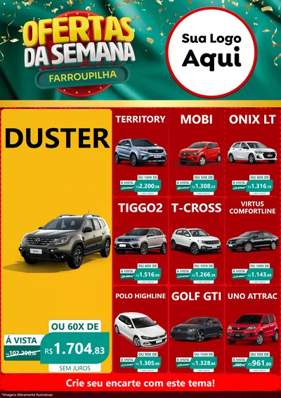 Modelo de Encarte para Encarte A4 Vertical com o tema Ofertas da Semana Farroupilha para Concessionaria de Carros
