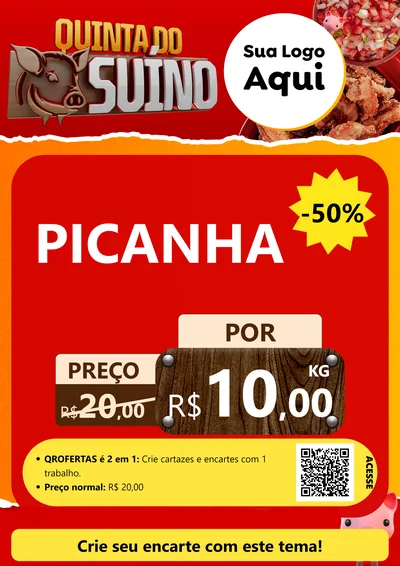 Modelo de Cartaz para Cartaz A4 Vertical com o tema Quinta do Suíno para Açougue