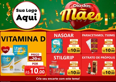 Modelo de Encarte para Encarte A4 Horizontal com o tema Dia das Mães para Farmácia