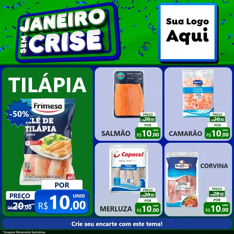 Modelo de Rede Social para Feed Facebook com o tema Janeiro Sem Crise para Peixaria