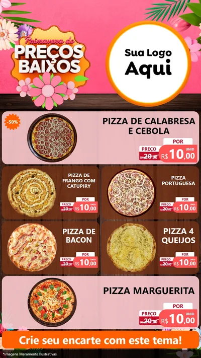 Modelo de TV para TV Vertical com o tema Primavera de Preços Baixos para Pizzaria