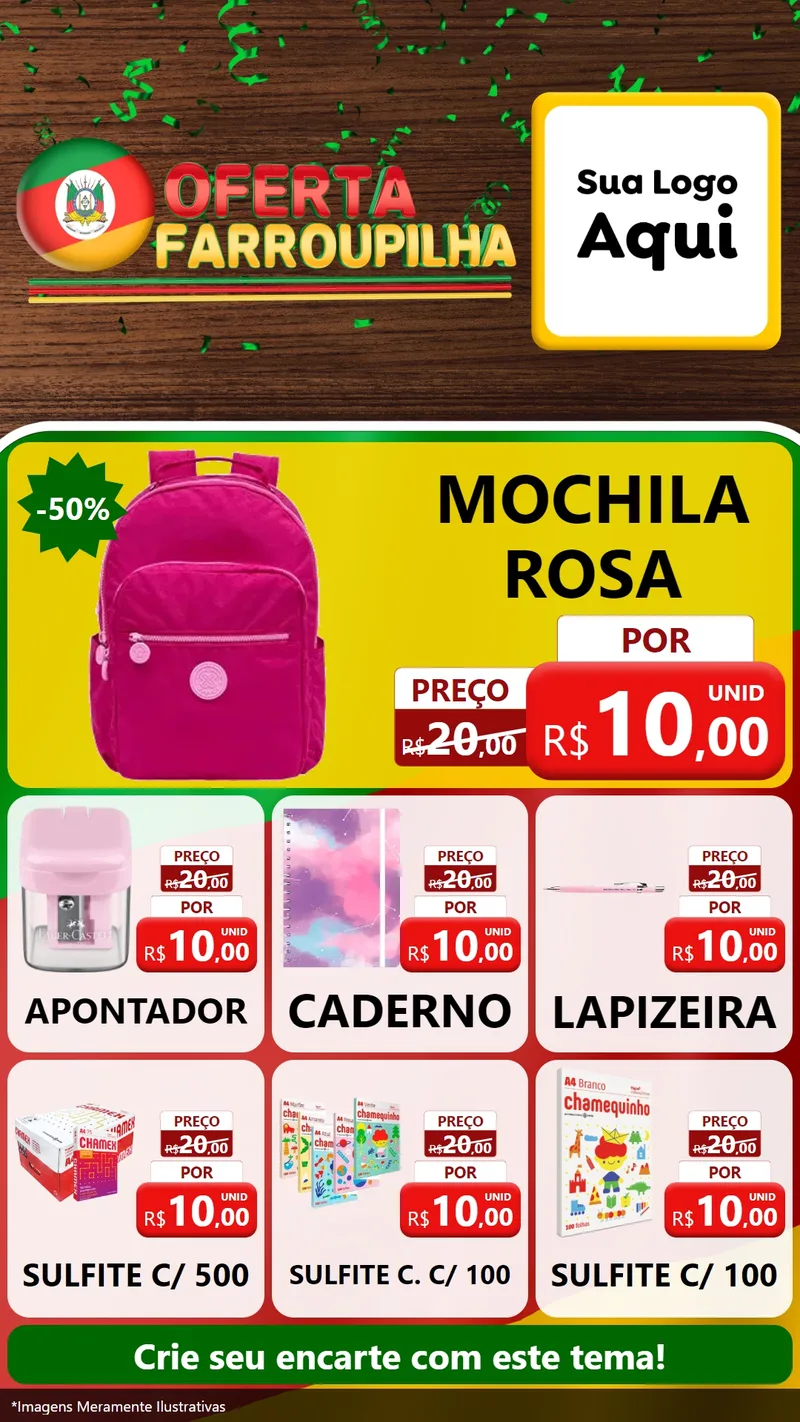 Modelo de Rede Social para Stories com o tema Oferta Farroupilha para Papelaria