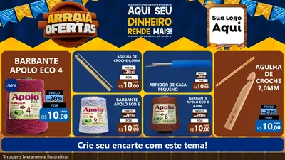 Modelo de TV para TV Horizontal com o tema Arraiá de Ofertas - Junina para Armarinho e Aviamentos