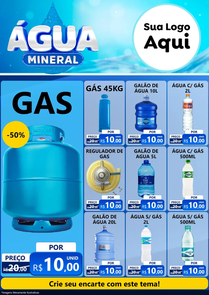 Modelo de Encarte para Encarte A4 Vertical com o tema Água Mineral para Água e gás