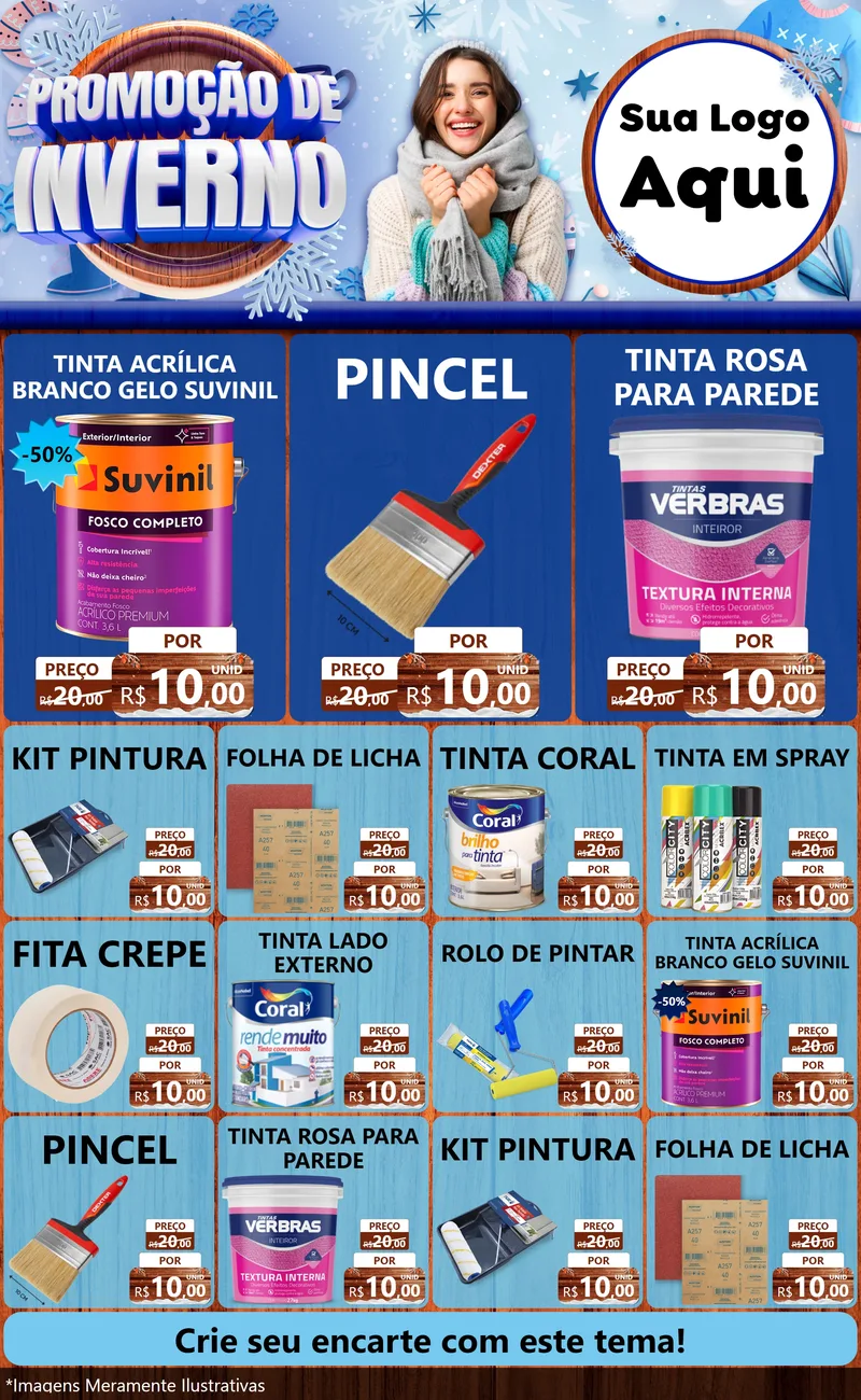 Modelo de Encarte para Encarte Grande com o tema Promoção de Inverno para Tintas e Ferramentas
