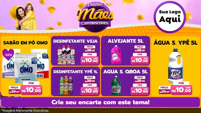 Modelo de TV para TV Horizontal com o tema Dia das Mães com Desconto para Produtos de Limpeza