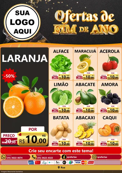 Modelo de Encarte para Encarte A4 Vertical com o tema Ofertas de Fim de Ano para Hortifrúti