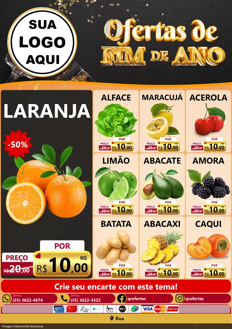 Modelo de Encarte para Encarte A4 Vertical com o tema Ofertas de Fim de Ano para Hortifrúti