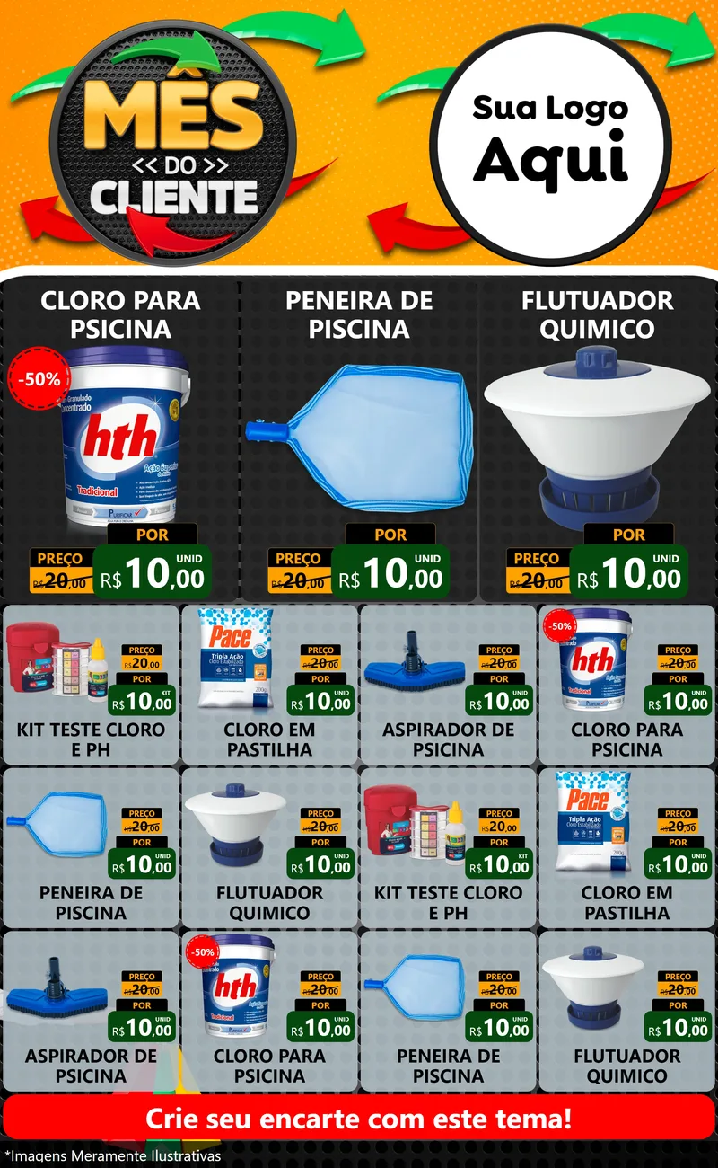 Modelo de Encarte para Encarte Grande com o tema Mês do Cliente para Produtos para Piscina