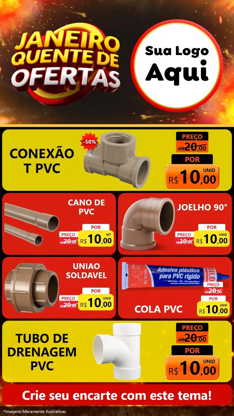 Modelo de TV para TV Vertical com o tema Janeiro Quente de Ofertas para Tubos e conexões