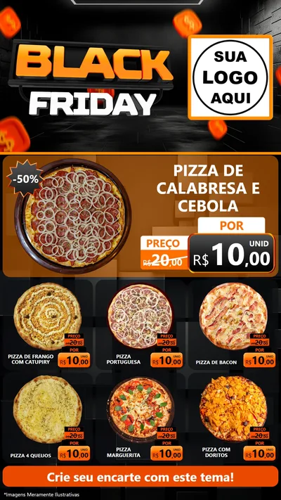 Modelo de Rede Social para Stories com o tema Black Friday para Pizzaria