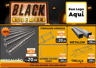 Modelo de Encarte para Encarte A4 Horizontal com o tema Black November para Ferragens