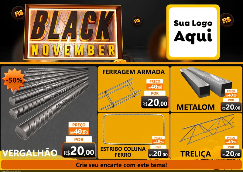 Modelo de Encarte para Encarte A4 Horizontal com o tema Black November para Ferragens