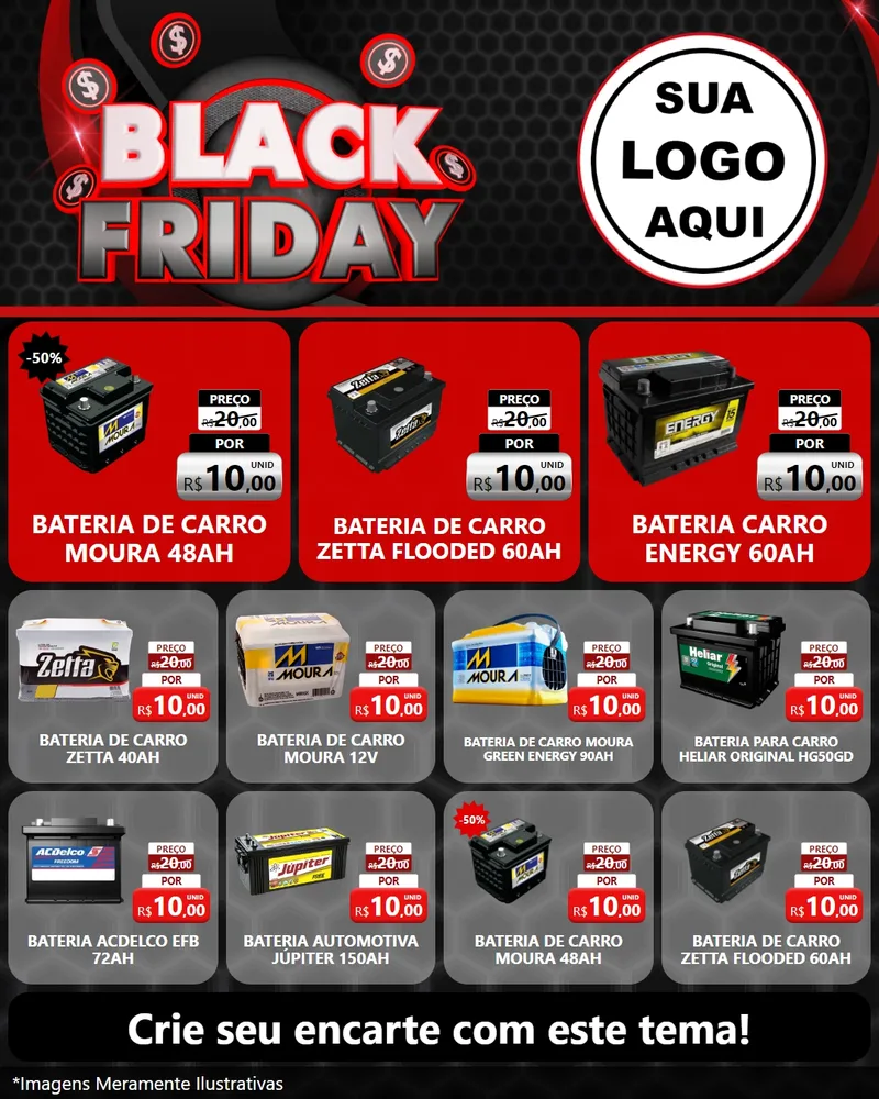Modelo de Rede Social para Feed Instagram com o tema Black Friday para Baterias Elétricas