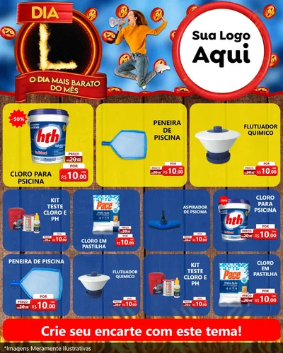 Modelo de Rede Social para Feed Instagram com o tema Dia L - O Dia Mais Barato Do Mês para Produtos para Piscina