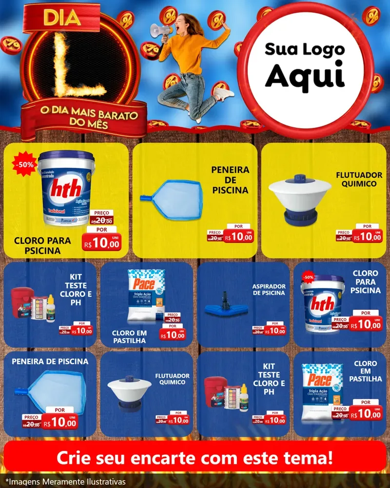 Modelo de Rede Social para Feed Instagram com o tema Dia L - O Dia Mais Barato Do Mês para Produtos para Piscina