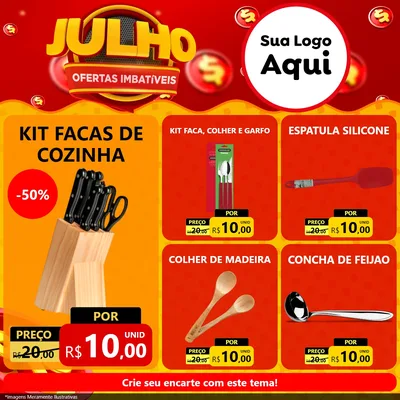 Modelo de Rede Social para Feed Facebook com o tema Julho Ofertas Imbatíveis para Utilidades Domésticas