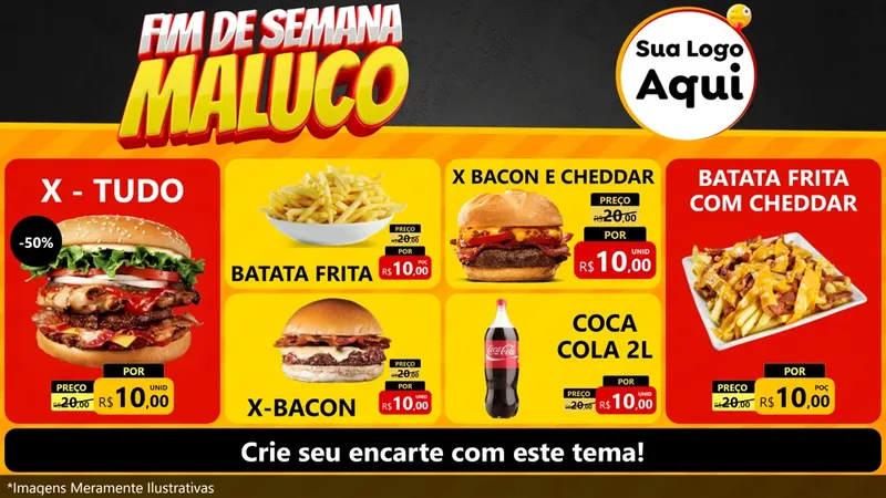 Modelo de TV para TV Horizontal com o tema Final de Semana Maluco para Hamburgueria