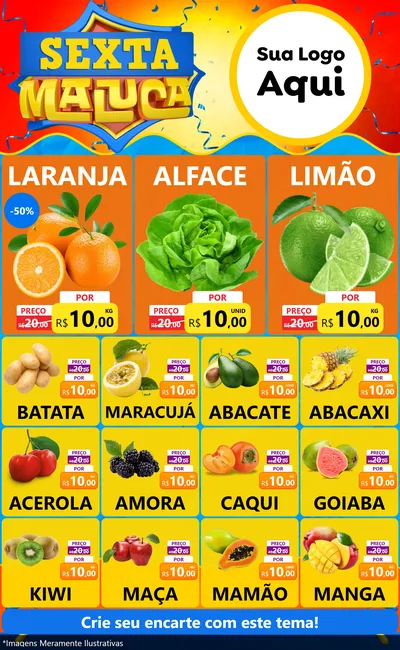 Modelo de Encarte para Encarte Grande com o tema Sexta Maluca para Hortifrúti
