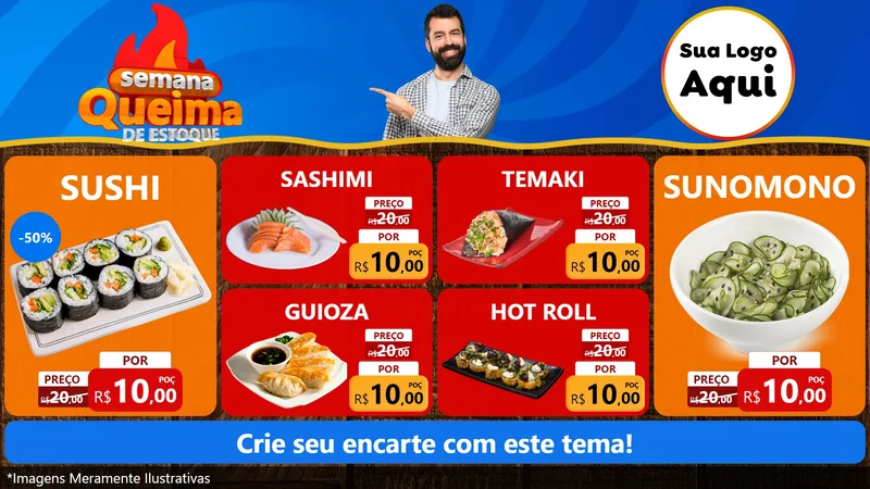 Modelo de TV para TV Horizontal com o tema Semana Queima de Estoque para Comida japonesa