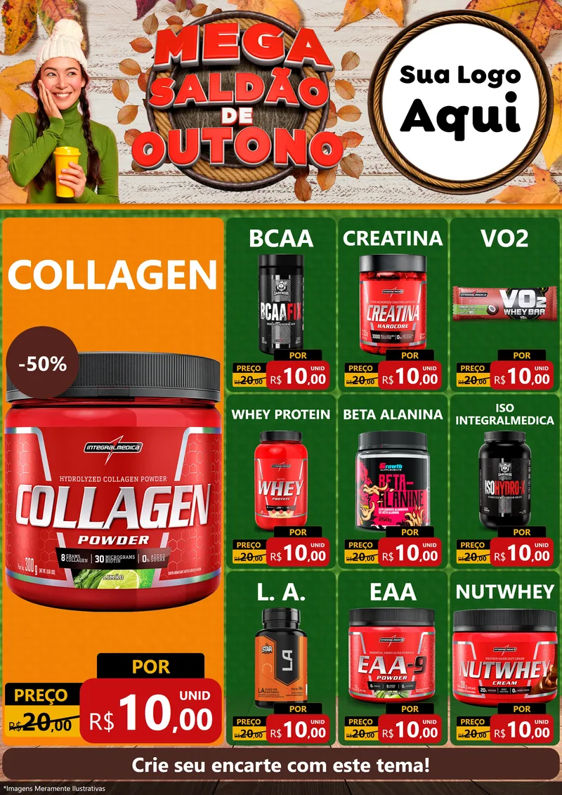 Modelo de Encarte para Encarte A4 Vertical com o tema Mega Saldão de Outono para Suplementos alimentares