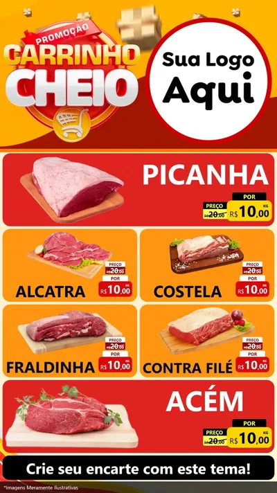 Modelo de TV para TV Vertical com o tema Promoção carrinho cheio para Açougue