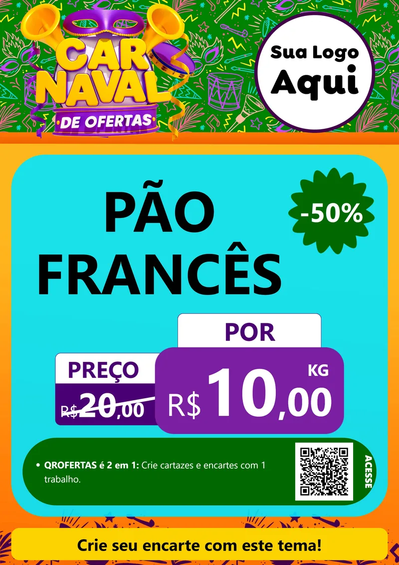 Modelo de Cartaz para Cartaz A4 Vertical com o tema Carnaval de Ofertas para Padaria
