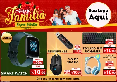 Modelo de Encarte para Encarte A4 Horizontal com o tema Alegria em Família Super Ofertas - Natal para Informática