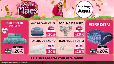 Modelo de TV para TV Horizontal com o tema Mês das Mães para Cama, Mesa e Banho