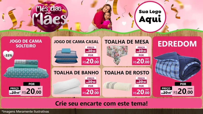 Modelo de TV para TV Horizontal com o tema Mês das Mães para Cama, Mesa e Banho