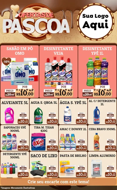 Modelo de Encarte para Encarte Grande com o tema Ofertas de Páscoa para Produtos de Limpeza