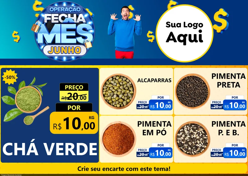 Modelo de Encarte para Encarte A4 Horizontal com o tema Operação Fecha Mês, Junho para Produtos Naturais